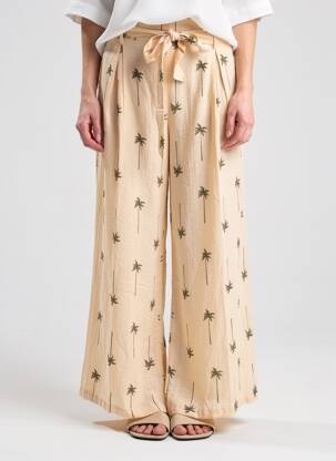 Pantalon large tissage crêpe taille normale beige MAELLE femme