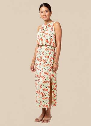 Robe longue imprimé fleurs sans manche vert SEASON femme