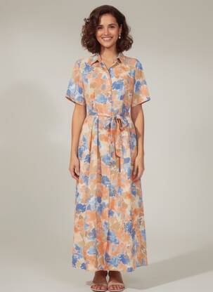 Robe longue imprimé fantaisie manches courtes orange JS MILLENIUM femme