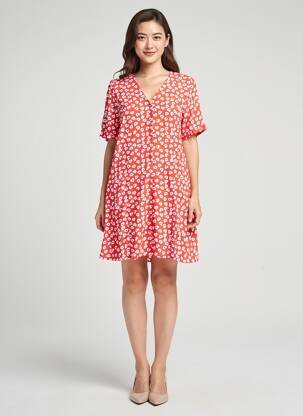 Robe courte manches courtes manches courtes rouge PIECES femme