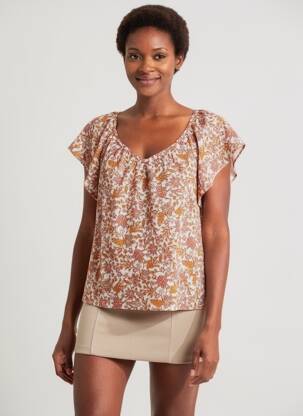Blouse imprimé fleurs manches courtes beige C'EST BEAU LA VIE femme