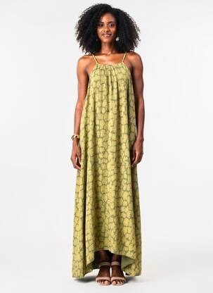 Robe longue manches longues manches longues vert FARFALLA femme