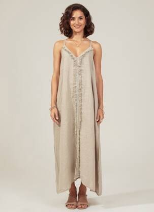 Robe longue tissage crêpe fines bretelles marron MADE IN ITALY femme
