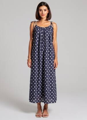 Robe longue tissage crêpe fines bretelles bleu KIKKERLAND femme