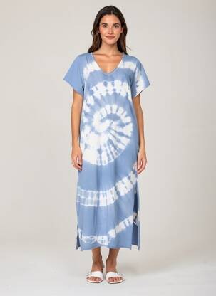 Robe longue manches courtes manches courtes bleu FARFALLA femme