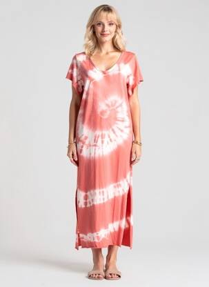 Robe longue manches courtes manches courtes orange FARFALLA femme