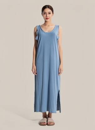 Robe longue sans manche sans manche bleu MADE IN ITALY femme