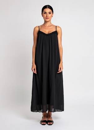 Robe longue coupe fluide fines bretelles noir NEW COLLECTION femme