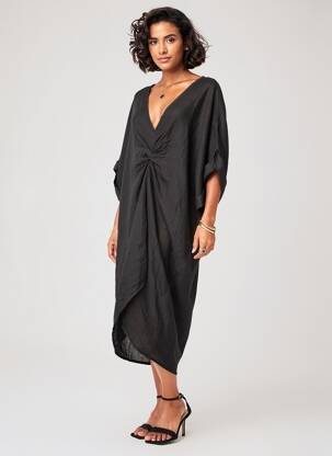 Robe longue manches courtes manches courtes noir MADE IN ITALY femme