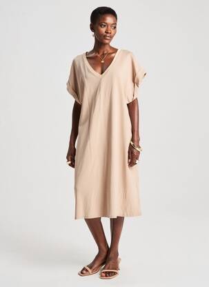 Robe mi-longue manches courtes manches courtes marron IZZY femme
