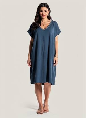 Robe mi-longue manches courtes manches courtes bleu IZZY femme