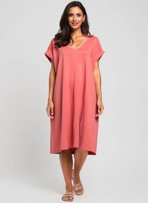 Robe mi-longue manches courtes manches courtes rose IZZY femme