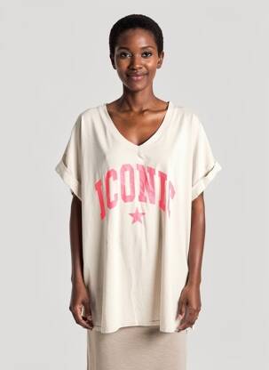 T-shirt col v manches courtes beige FARFALLA femme