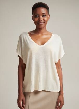 T-shirt col v manches courtes jaune IZZY femme