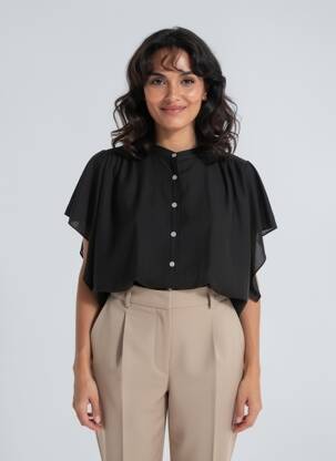 Chemisier manches courtes manches courtes noir FARFALLA femme