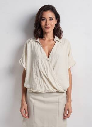 Blouse tissage crêpe manches courtes gris FARFALLA femme