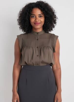 Blouse tissage popeline manches courtes marron ANDROMEDE femme