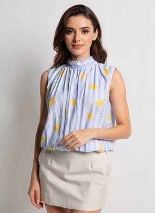 Blouse tissage popeline sans manche bleu FARFALLA femme