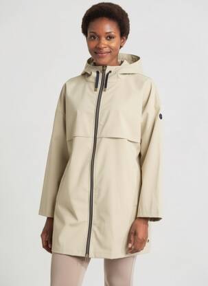 Imperméable capuche intégrée dans le col a capuche beige ELLE EST OU LA MER femme