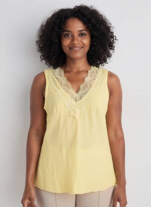 Top col v sans manche jaune IZZY femme