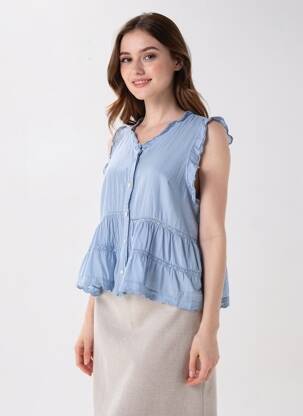 Top col v sans manche bleu ANDROMEDE femme