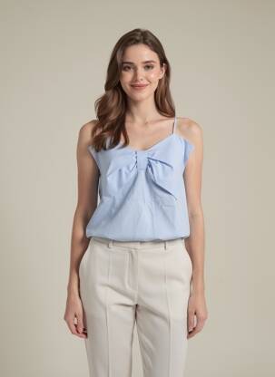 Top col v fines bretelles bleu KILKY femme