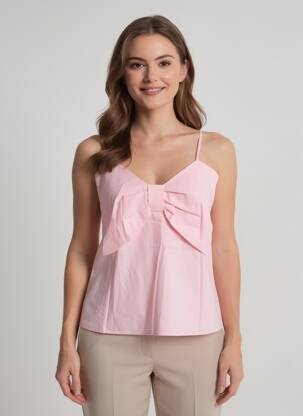 Top col v fines bretelles rose KILKY femme