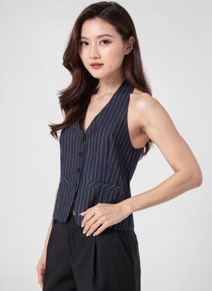 Top col v sans manche bleu KILKY femme