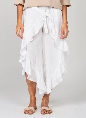 Pantacourt taille élastique taille normale blanc PURO LINO femme