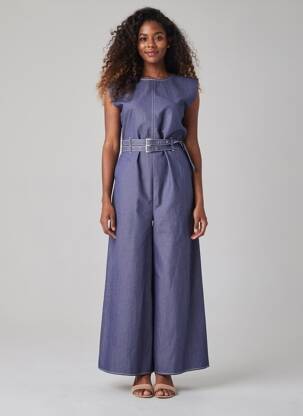 Combi-pantalon fermeture zippée au dos manches courtes bleu Y.A.S femme