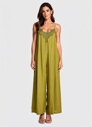 Combi-pantalon fines bretelles fines bretelles vert FARFALLA femme