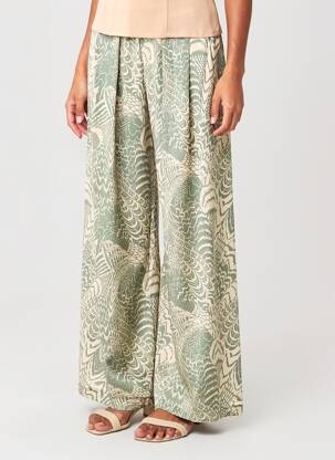 Pantalon large tissage popeline taille normale vert MOMONI femme