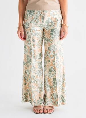 Pantalon large fermeture zippée sous rabat boutonné taille haute beige MOMONI femme