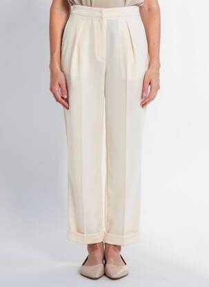 Pantalon droit tissage crêpe taille haute beige FORTE-FORTE femme