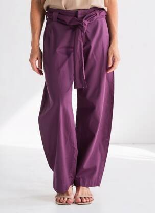 Pantalon droit tissage popeline taille normale violet LAURENCE BRAS femme