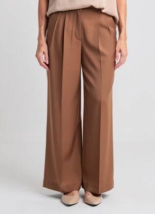 Pantalon large tissage crêpe taille haute marron MOMONI femme