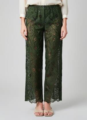 Pantalon droit tissage popeline taille normale vert ROSEANNA femme
