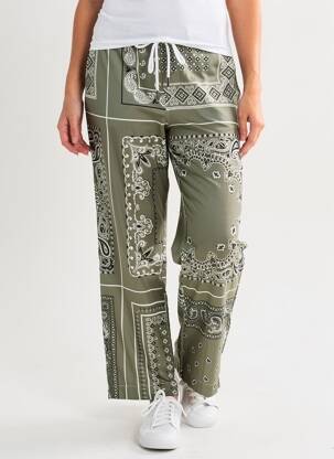 Pantalon droit tissage popeline taille normale vert DESTIN femme