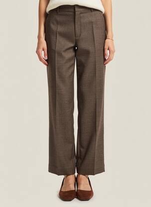Pantalon droit taille à pinces taille basse marron JANE BLUE femme