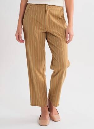 Pantalon droit fermeture zippée sous rabat avec crochet taille basse marron LEON & HARPER femme