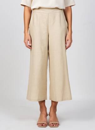 Pantalon 7/8 taille élastique taille normale beige MALIPARMI femme