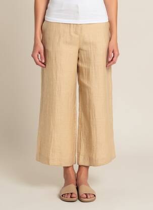 Pantalon 7/8 taille élastique taille normale beige MALIPARMI femme