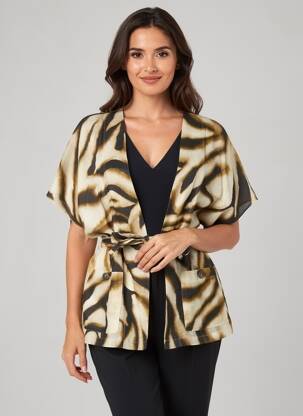 Veste kimono imprimé fantaisie marron DIEGA femme
