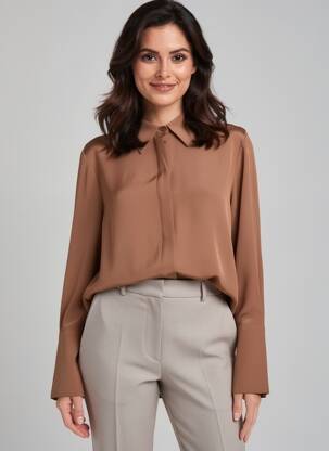 Chemisier coupe droite manches longues marron MOMONI femme