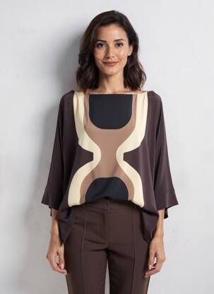 Top stretch manches 3/4 marron SIYU femme