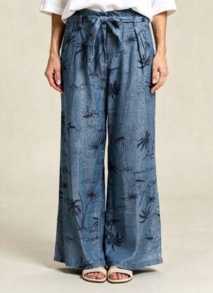 Pantalon large tissage popeline taille haute bleu KING LOUIE femme