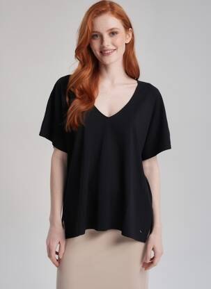 T-shirt coupe droite manches courtes noir DES PETITS HAUTS femme