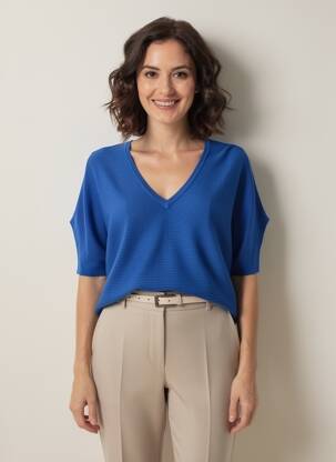 Pull col v manches courtes bleu ZILCH femme
