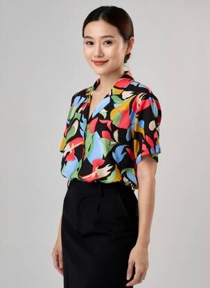 Chemisier manches courtes manches courtes noir ZILCH femme