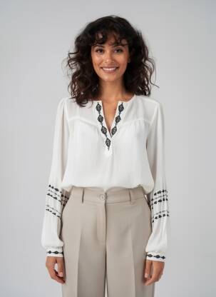 Blouse tissage popeline manches longues blanc GARCIA femme